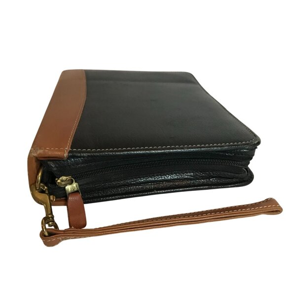 Vintage Franklin Quest 7 Ring Cowhide Leather Zip Binder Planner Cover Black USA - Picture 4 of 13